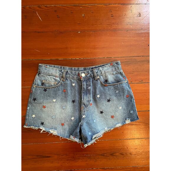 Blank NYC The Barrow Denim Star Embroidered Cut Off Shorts - Sz 27 - Picture 1 of 10